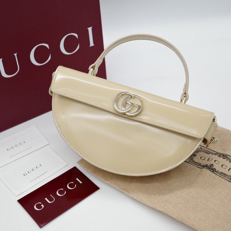 GUCCI 古馳 half moon 米色 亮面小牛皮 肩背包🤍🌙✨-0