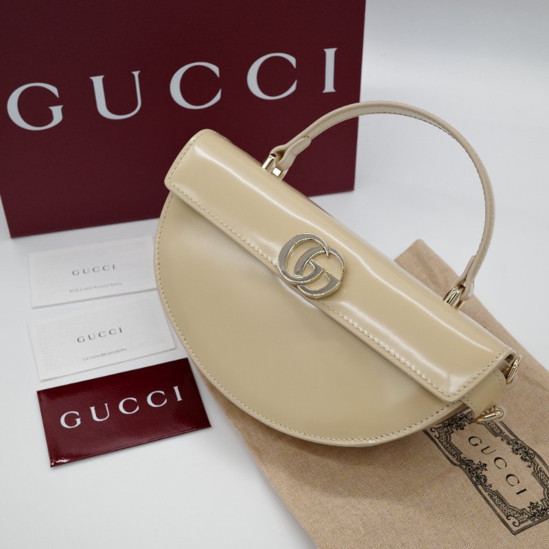 GUCCI 古馳 half moon 米色 亮面小牛皮 肩背包🤍🌙✨-1