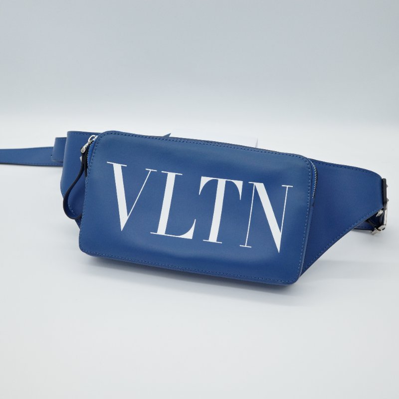Valentino范倫鐵諾 藍色 Logo印花皮革 腰包-0