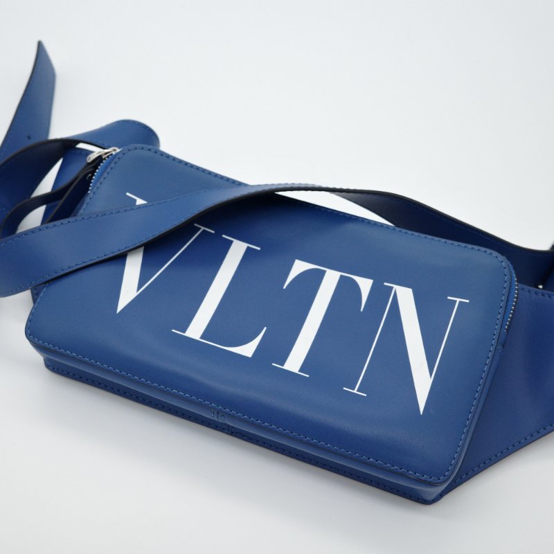 Valentino范倫鐵諾 藍色 Logo印花皮革 腰包-2