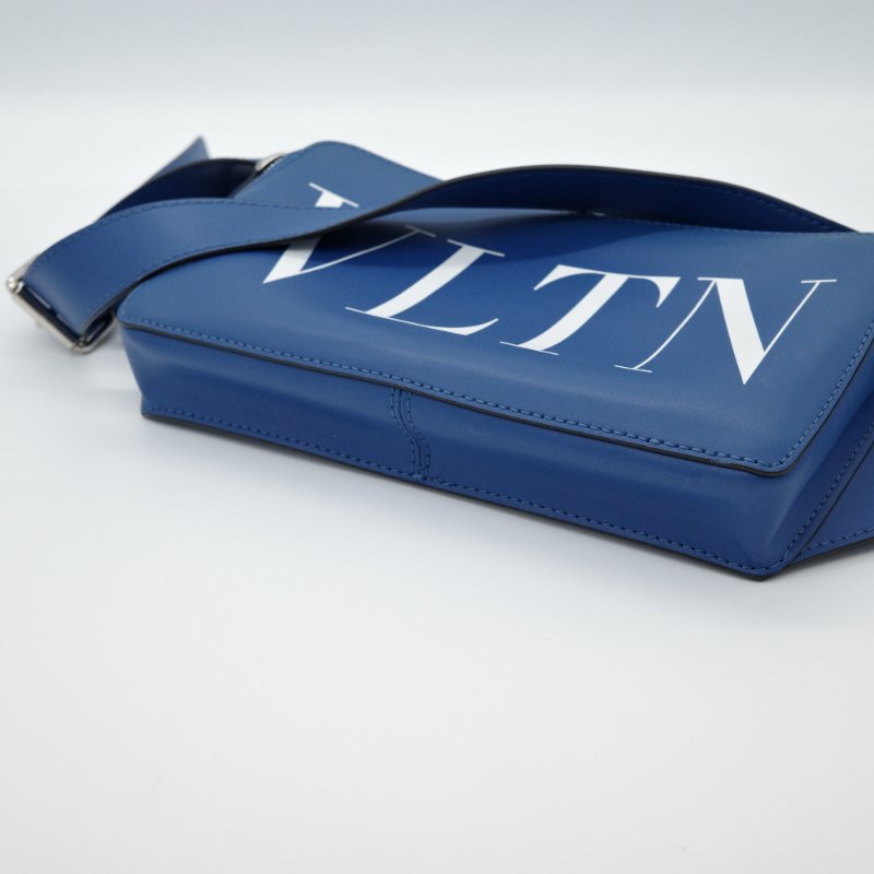 Valentino范倫鐵諾 藍色 Logo印花皮革 腰包-3