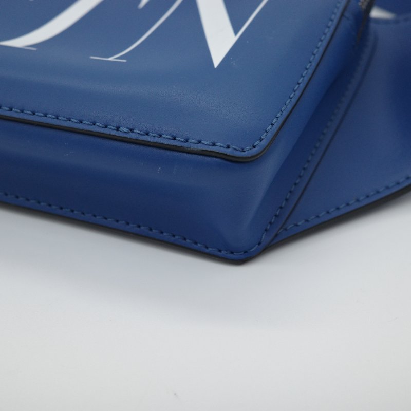 Valentino范倫鐵諾 藍色 Logo印花皮革 腰包-4