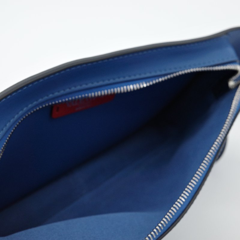 Valentino范倫鐵諾 藍色 Logo印花皮革 腰包-7