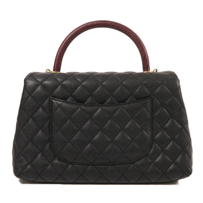 CHANEL 牛皮皮革/蜥蝪皮革Coco Handle Medium金扣手挽肩背兩用袋-1