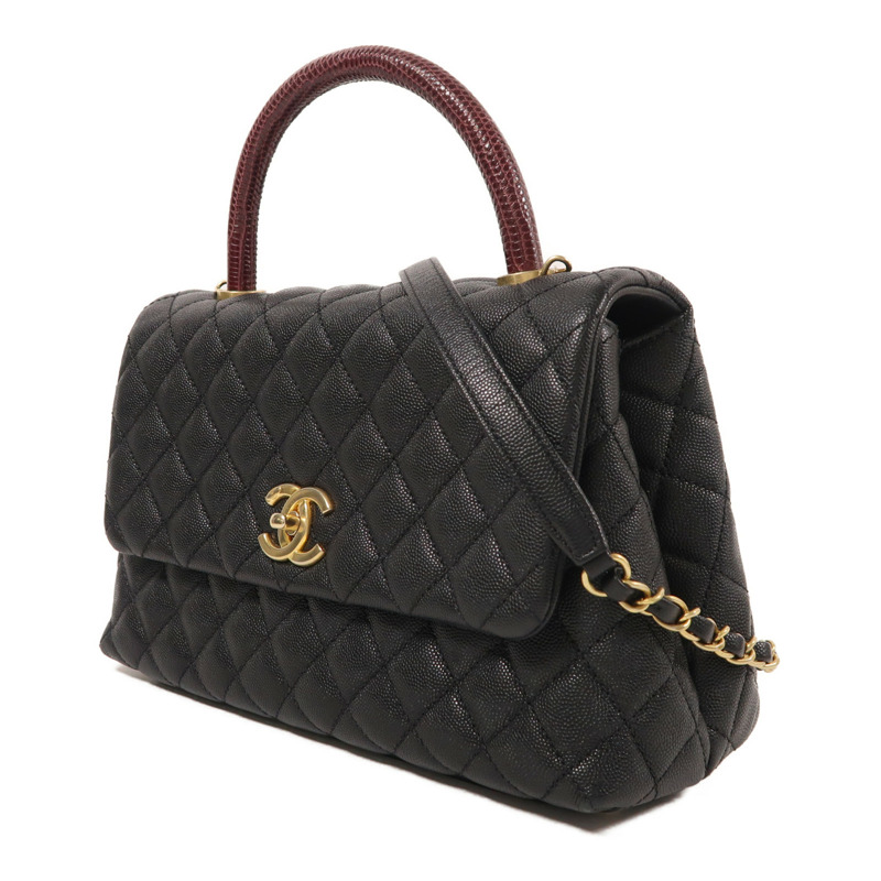 CHANEL 牛皮皮革/蜥蝪皮革Coco Handle Medium金扣手挽肩背兩用袋-2