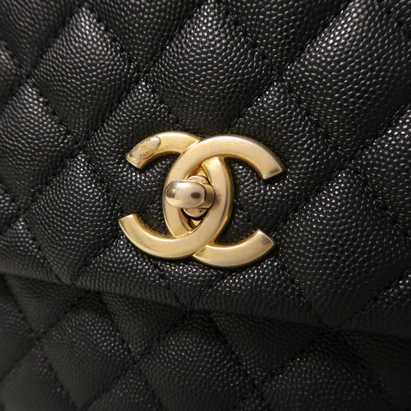 CHANEL 牛皮皮革/蜥蝪皮革Coco Handle Medium金扣手挽肩背兩用袋-11