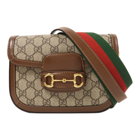 GUCCI 塗層帆布/牛皮皮革Horsebit 1955 Small金扣肩背袋