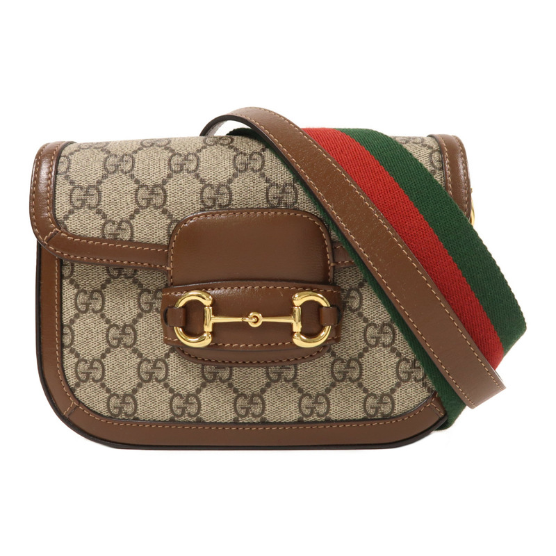 GUCCI 塗層帆布/牛皮皮革Horsebit 1955 Small金扣肩背袋-0