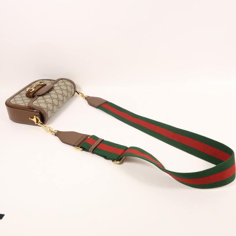 GUCCI 塗層帆布/牛皮皮革Horsebit 1955 Small金扣肩背袋-7