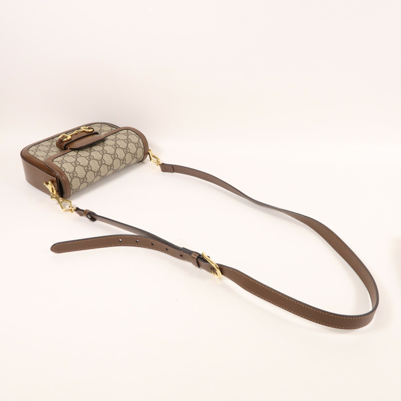 GUCCI 塗層帆布/牛皮皮革Horsebit 1955 Small金扣肩背袋-8