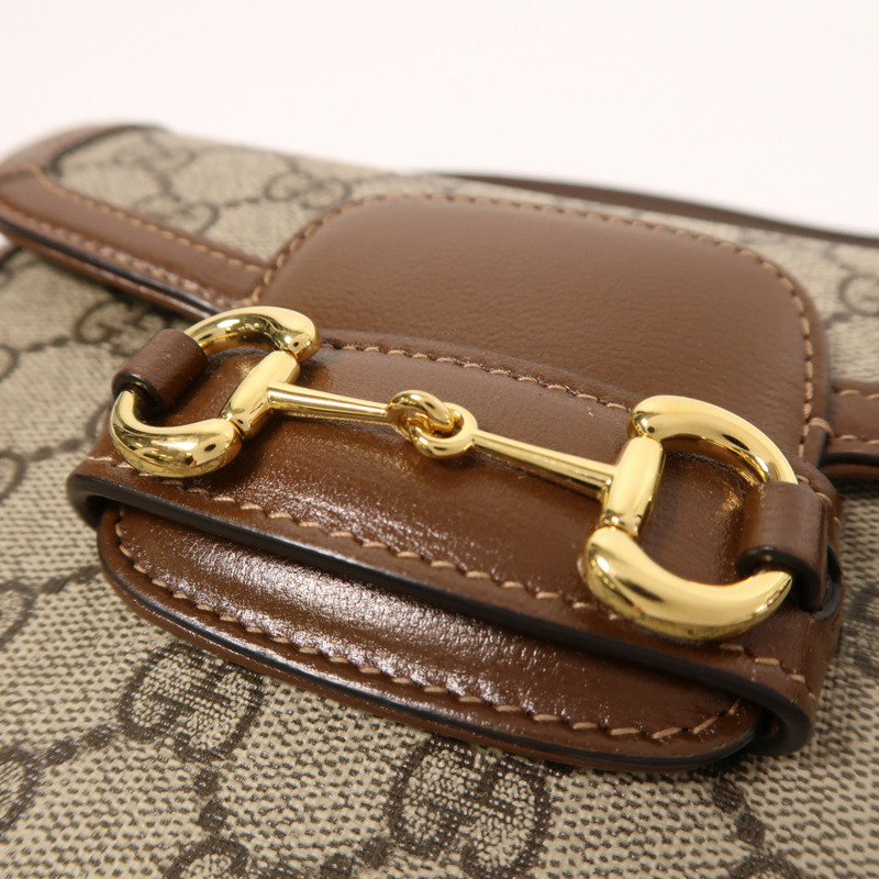GUCCI 塗層帆布/牛皮皮革Horsebit 1955 Small金扣肩背袋-10