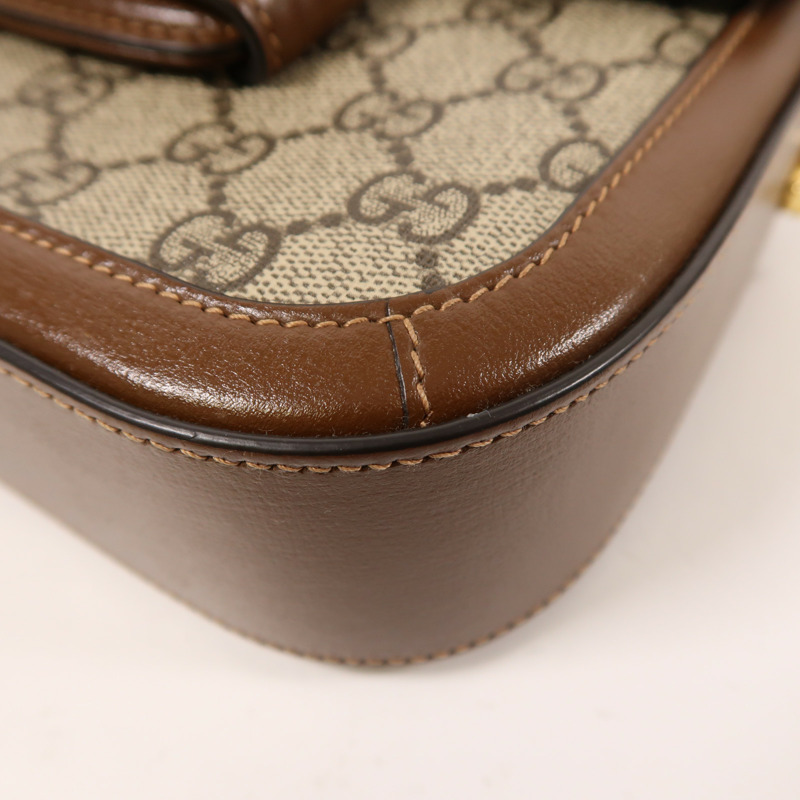 GUCCI 塗層帆布/牛皮皮革Horsebit 1955 Small金扣肩背袋-11