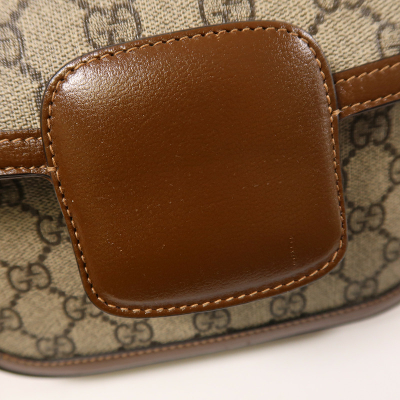 GUCCI 塗層帆布/牛皮皮革Horsebit 1955 Small金扣肩背袋-15