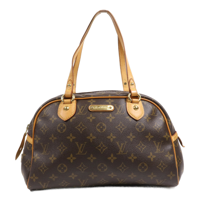 LOUIS VUITTON Monogram Montorgueil PM金扣肩背袋棕色-0