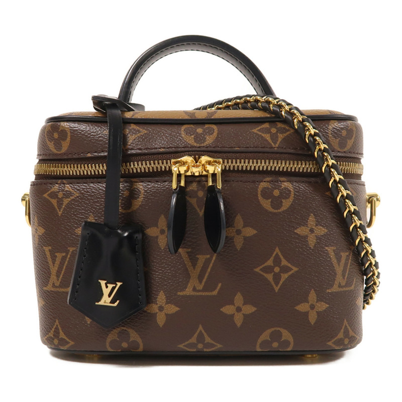 LOUIS VUITTON Monogram Reverse Vanity PM金扣手挽肩背兩用袋棕色-0