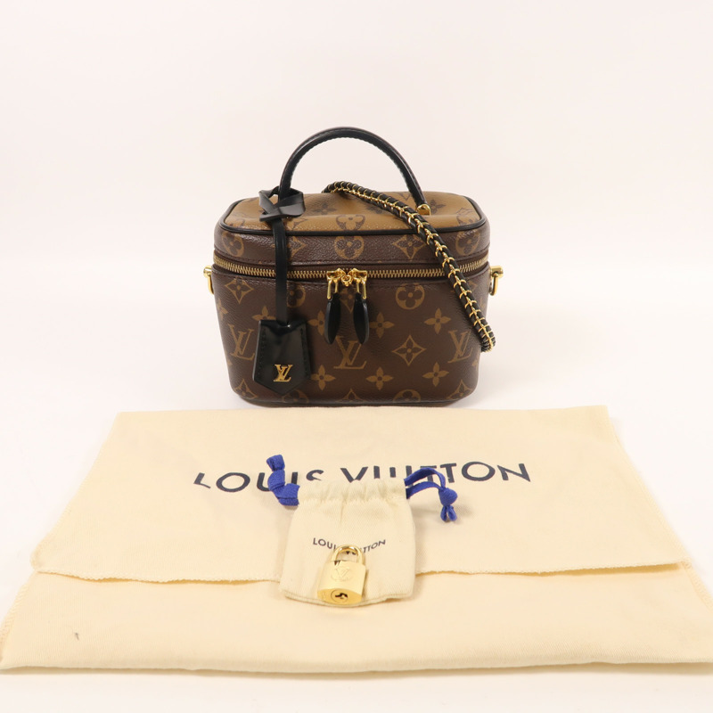 LOUIS VUITTON Monogram Reverse Vanity PM金扣手挽肩背兩用袋棕色-7