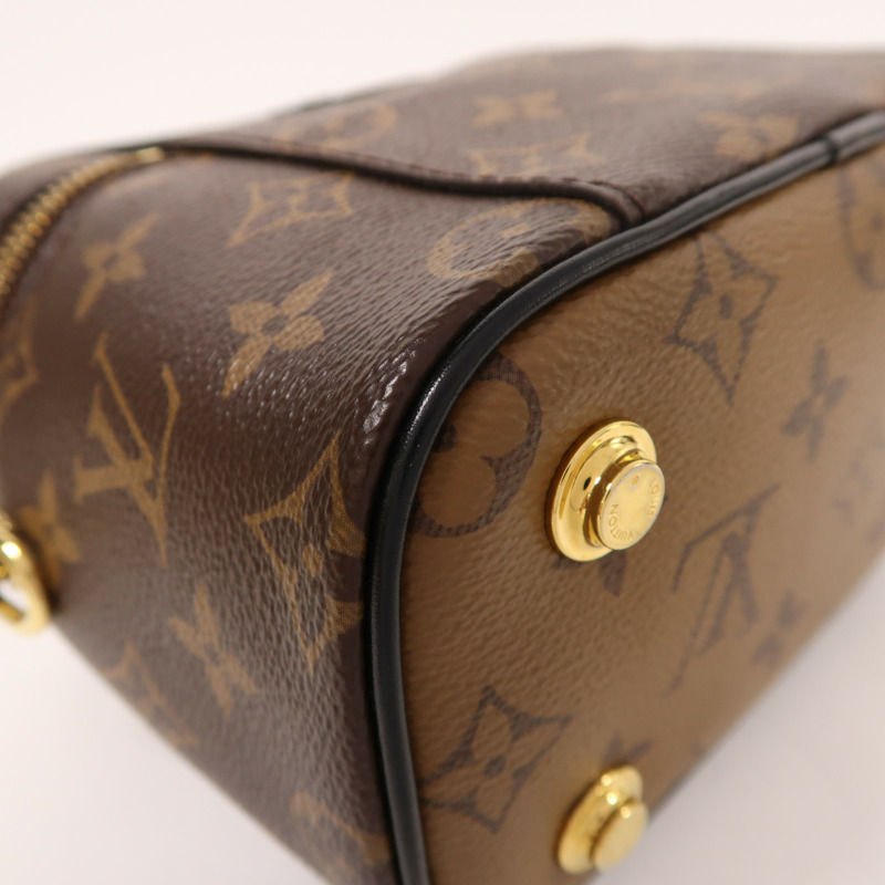 LOUIS VUITTON Monogram Reverse Vanity PM金扣手挽肩背兩用袋棕色-11