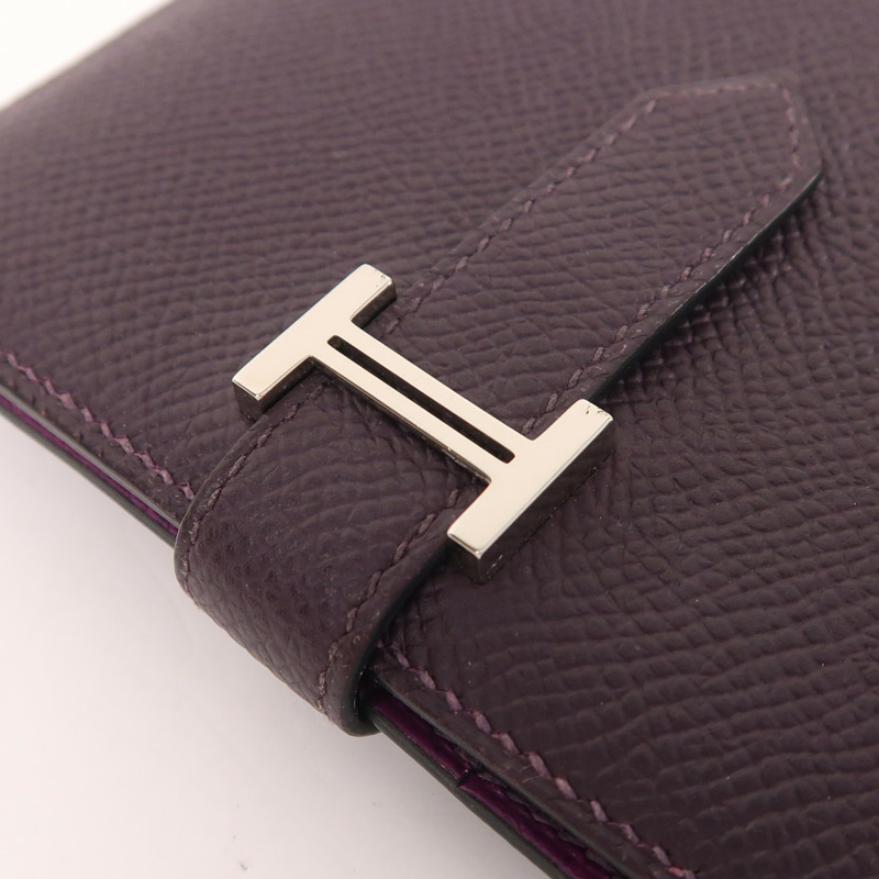 HERMES Epsom皮革Bearn Compact Wallet銀扣錢包-9