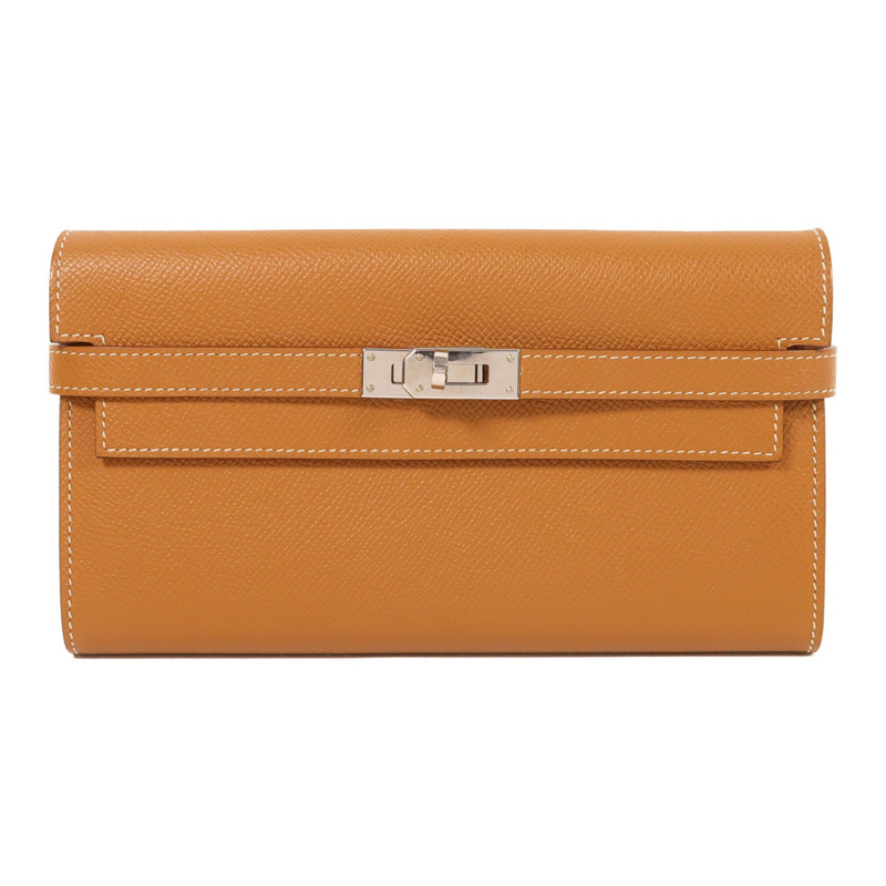 HERMES Epsom皮革Kelly Long Wallet銀扣長錢包-0