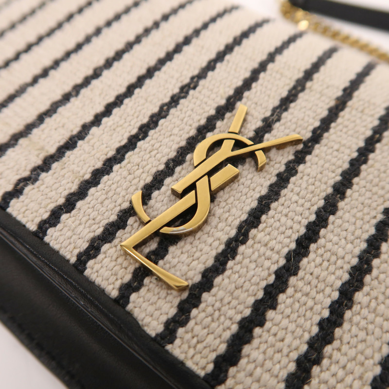 YVES SAINT LAURENT 帆布Chain Shoulder金扣肩背袋-9