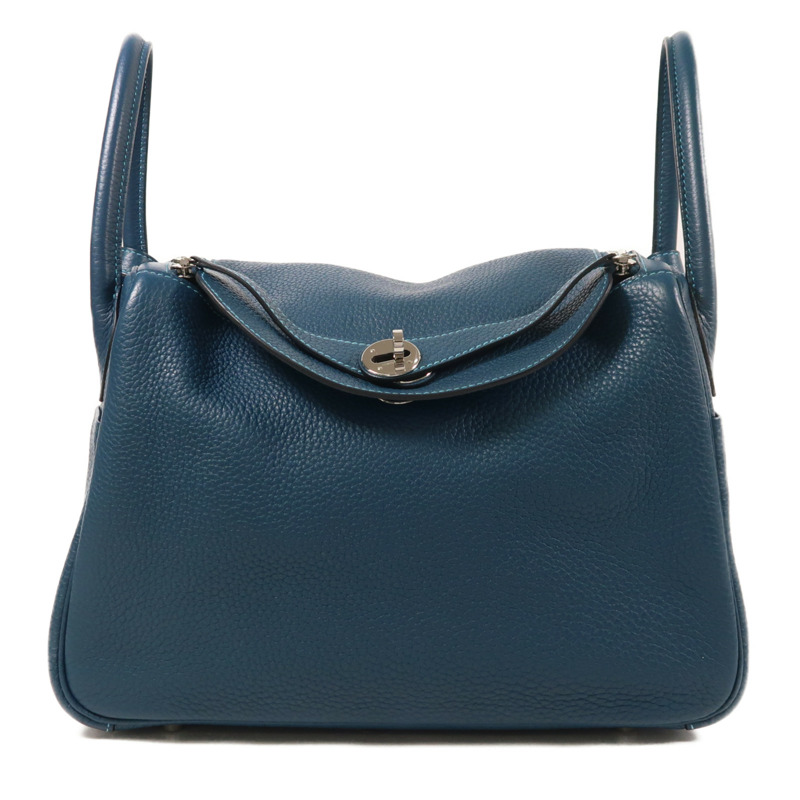 HERMES 皮革Lindy 30手挽肩背兩用袋Turquoise/Bleu Izmir-0