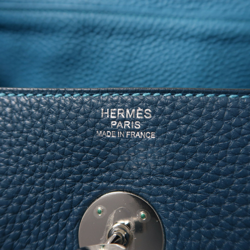 HERMES 皮革Lindy 30手挽肩背兩用袋Turquoise/Bleu Izmir-7