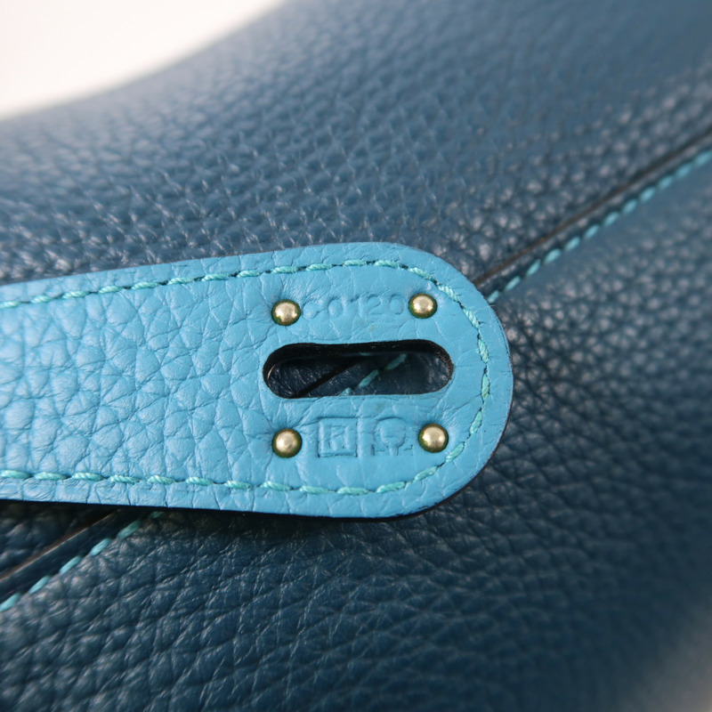 HERMES 皮革Lindy 30手挽肩背兩用袋Turquoise/Bleu Izmir-8