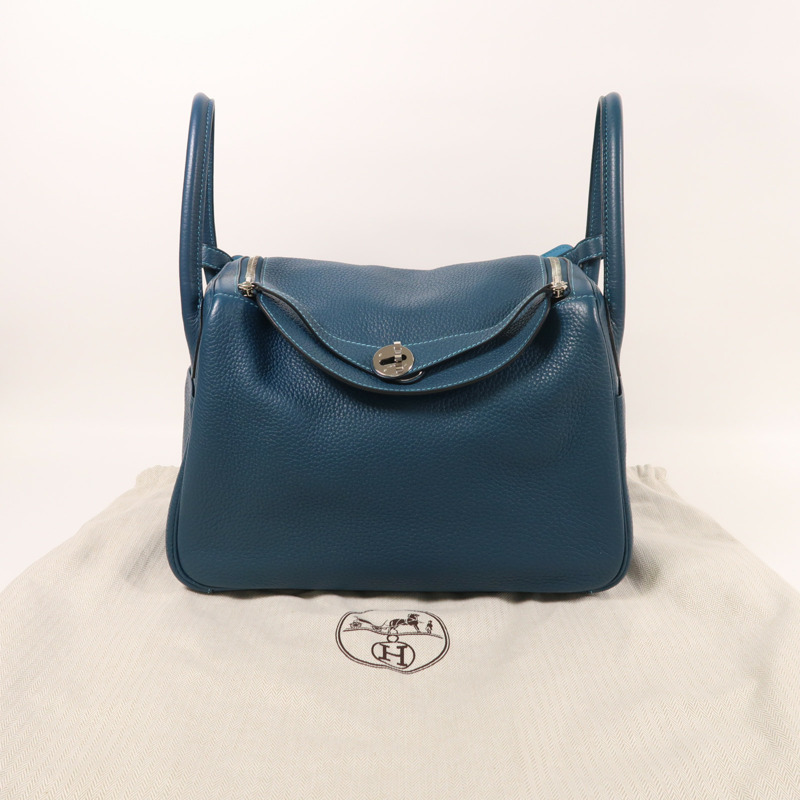HERMES 皮革Lindy 30手挽肩背兩用袋Turquoise/Bleu Izmir-10