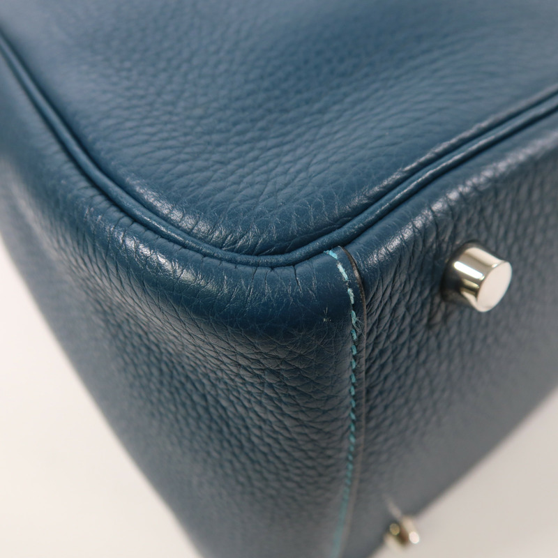 HERMES 皮革Lindy 30手挽肩背兩用袋Turquoise/Bleu Izmir-15