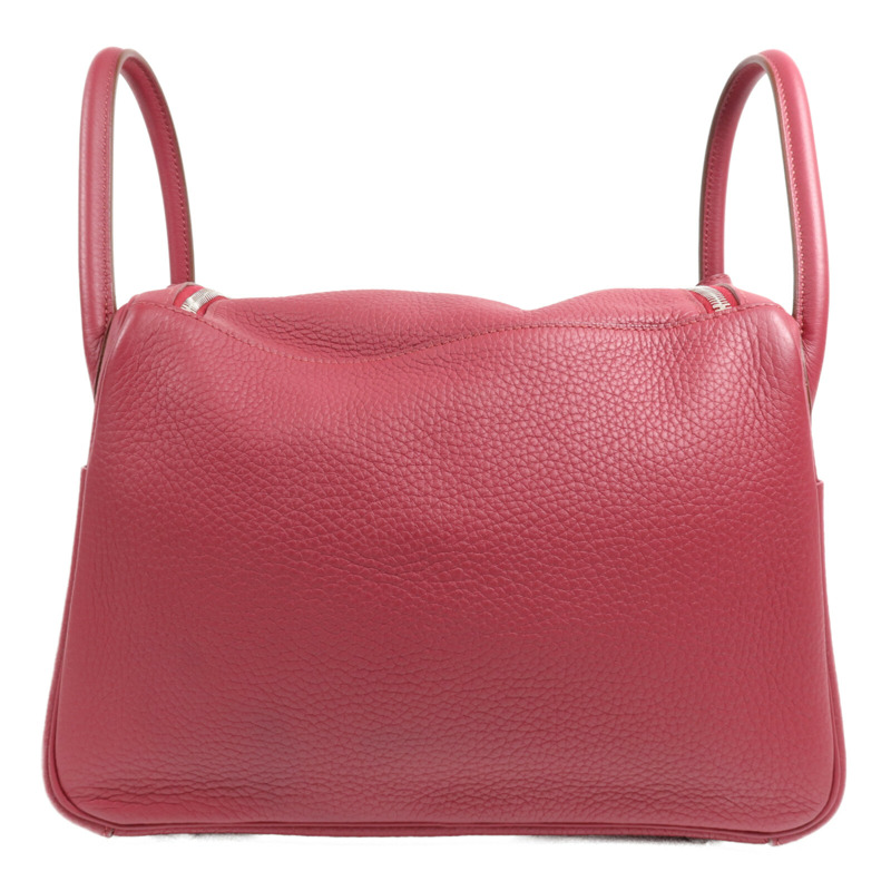 HERMES Clemence皮革Lindy 30銀扣手挽肩背兩用袋Rouge Grenade-1