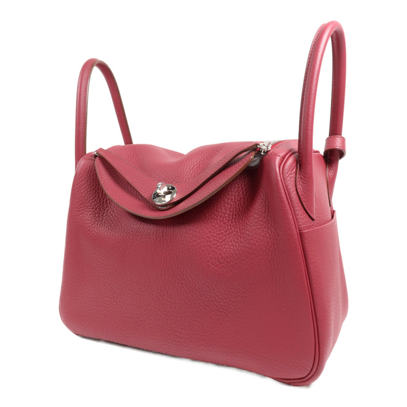 HERMES Clemence皮革Lindy 30銀扣手挽肩背兩用袋Rouge Grenade-2