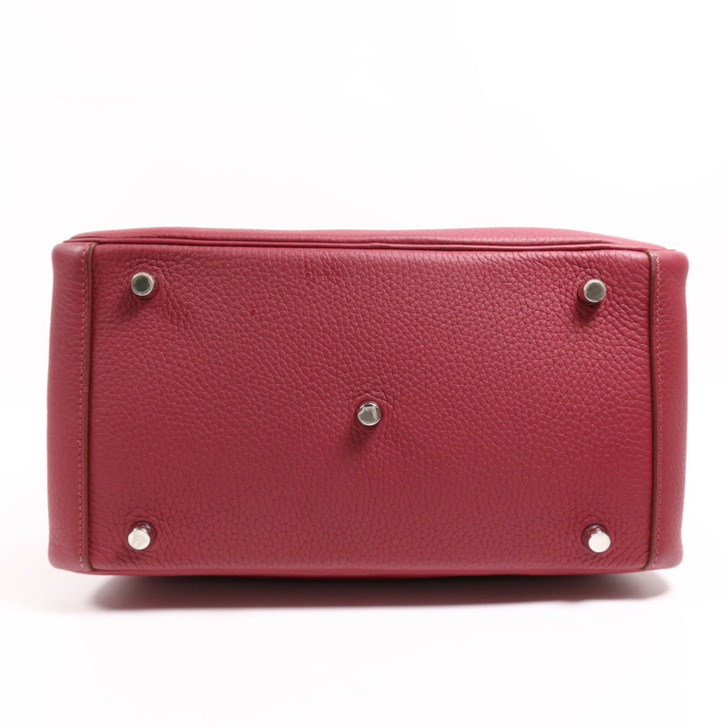 HERMES Clemence皮革Lindy 30銀扣手挽肩背兩用袋Rouge Grenade-3