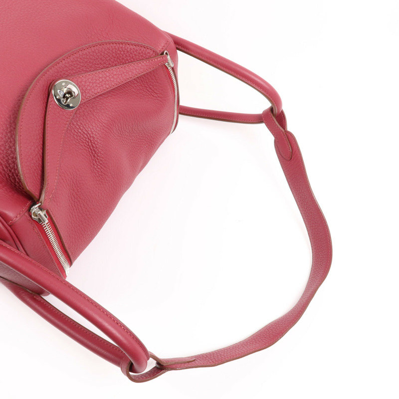 HERMES Clemence皮革Lindy 30銀扣手挽肩背兩用袋Rouge Grenade-7