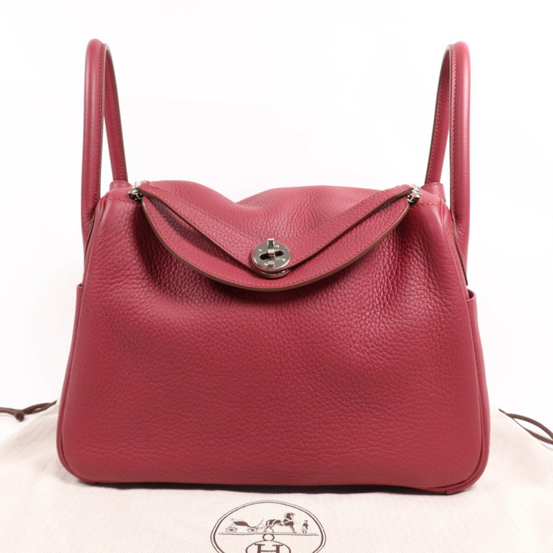 HERMES Clemence皮革Lindy 30銀扣手挽肩背兩用袋Rouge Grenade-8