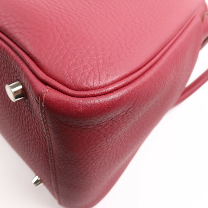 HERMES Clemence皮革Lindy 30銀扣手挽肩背兩用袋Rouge Grenade-9
