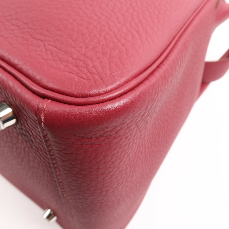HERMES Clemence皮革Lindy 30銀扣手挽肩背兩用袋Rouge Grenade-11