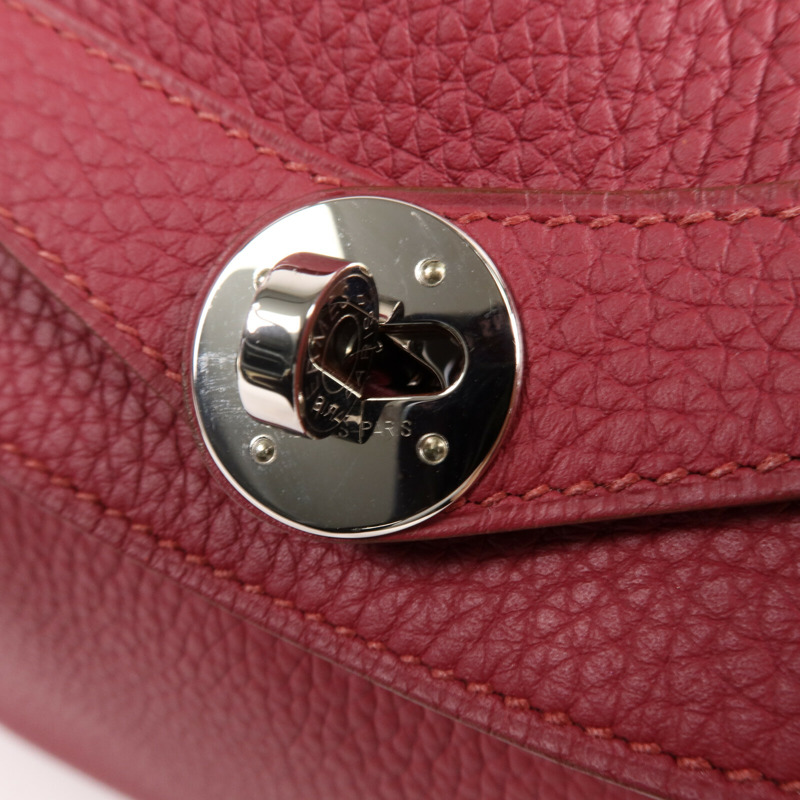 HERMES Clemence皮革Lindy 30銀扣手挽肩背兩用袋Rouge Grenade-13