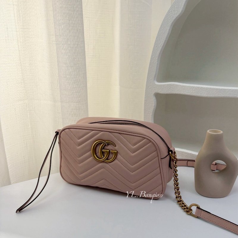 GUCCI GG Marmont 粉牛皮山型紋相機包447632-0