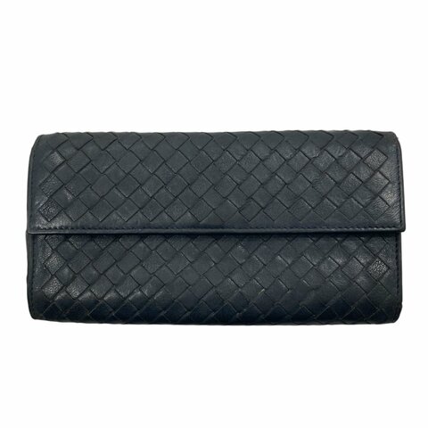 BOTTEGA VENETA 寶緹嘉 INTRECCIATO 細皮革編織 皮革 長夾 深藍色