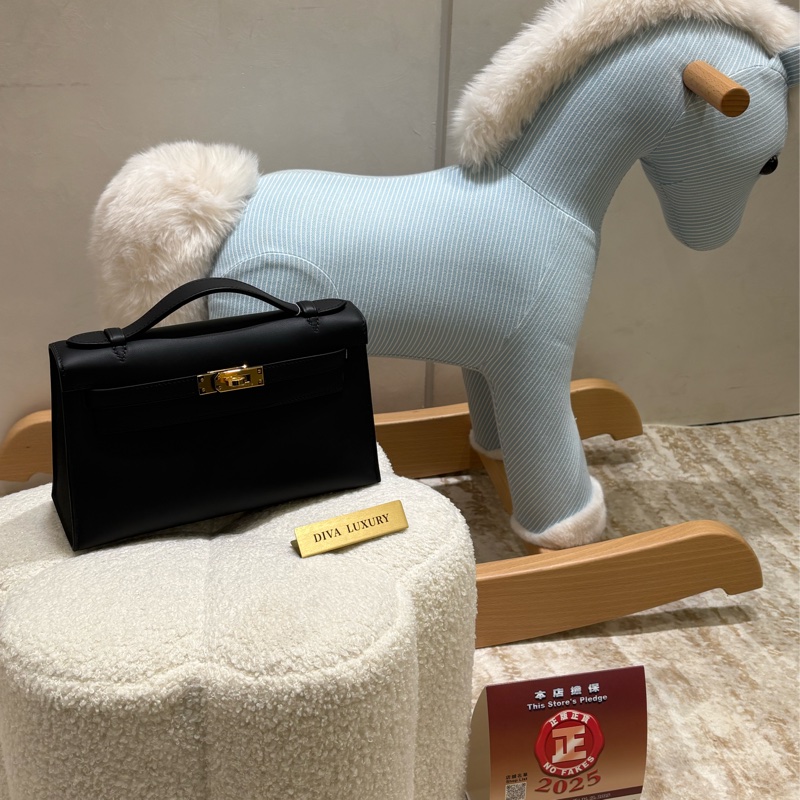Hermes Mini Kelly Pochette 黑色金扣 全新現貨-0