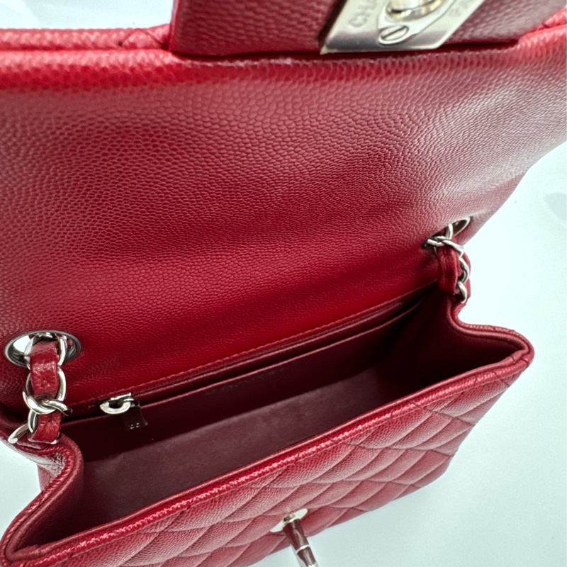 Chanel香奈兒 cf 方胖子酒紅色銀扣荔枝皮-5