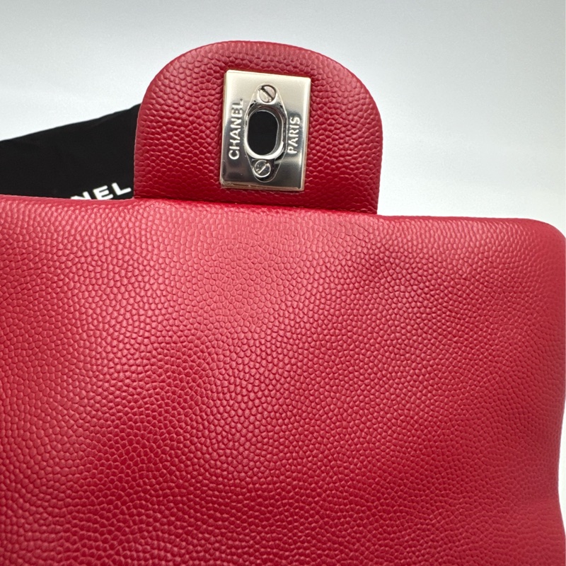 Chanel香奈兒 cf 方胖子酒紅色銀扣荔枝皮-7