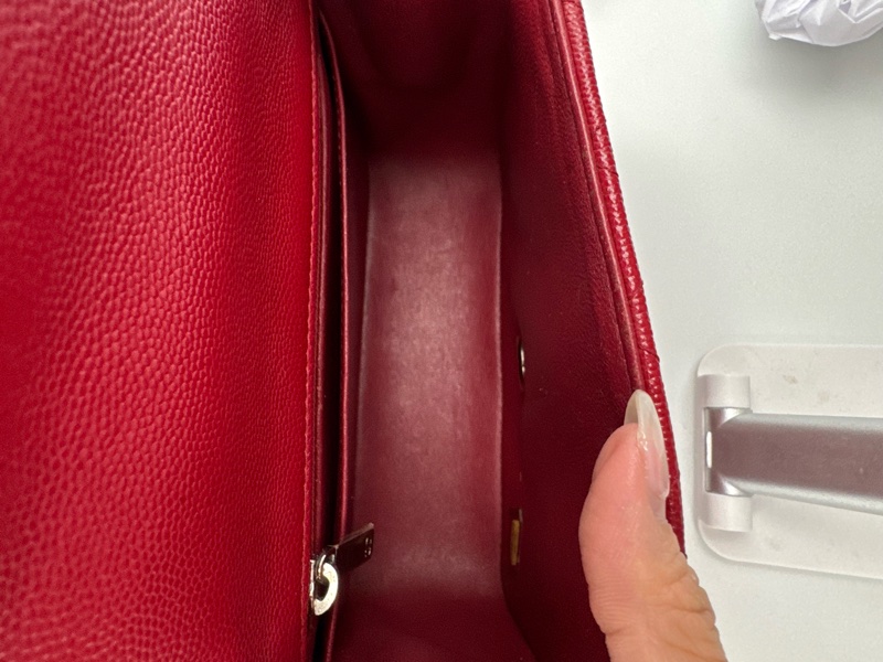 Chanel香奈兒 cf 方胖子酒紅色銀扣荔枝皮-9