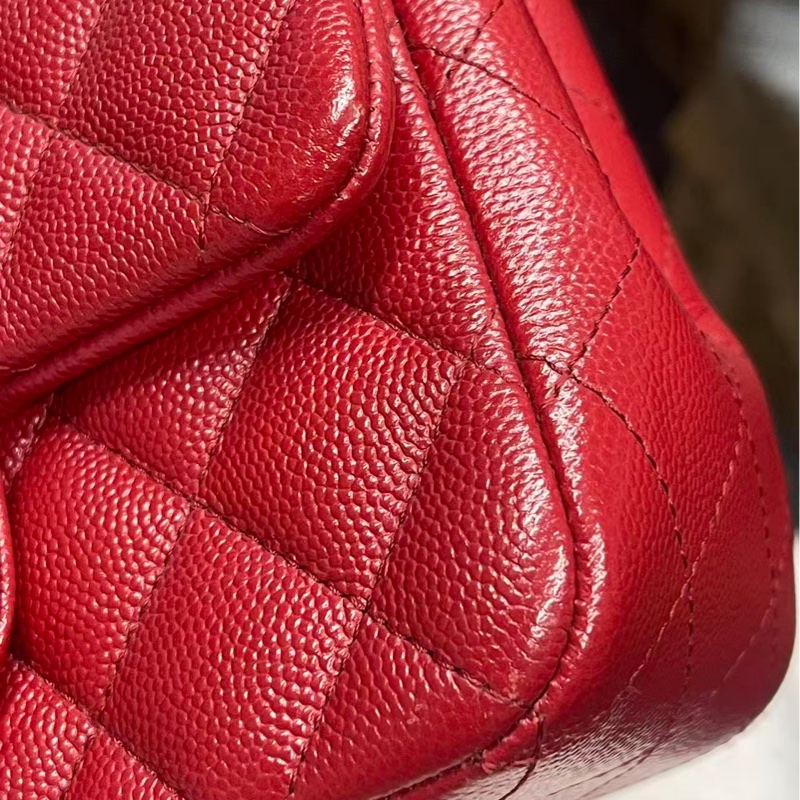 Chanel香奈兒 cf 方胖子酒紅色銀扣荔枝皮-10