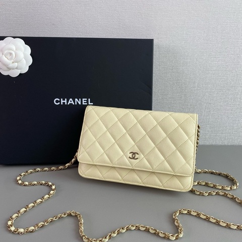 Chanel 23S 奶油淡黃荔枝皮 WOC｜98新 芯片款｜稀有清新色｜實背耐造款｜完美氣質色