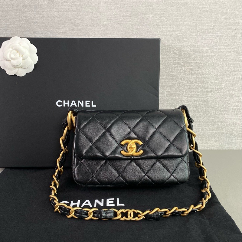 Chanel 24S 黑金羊皮粗鏈腋下包|99新 芯片款|全配|極稀有|頂級收藏款|VIP-0