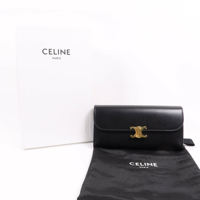 CELINE 牛皮皮革Long Wallet金扣長錢包-8
