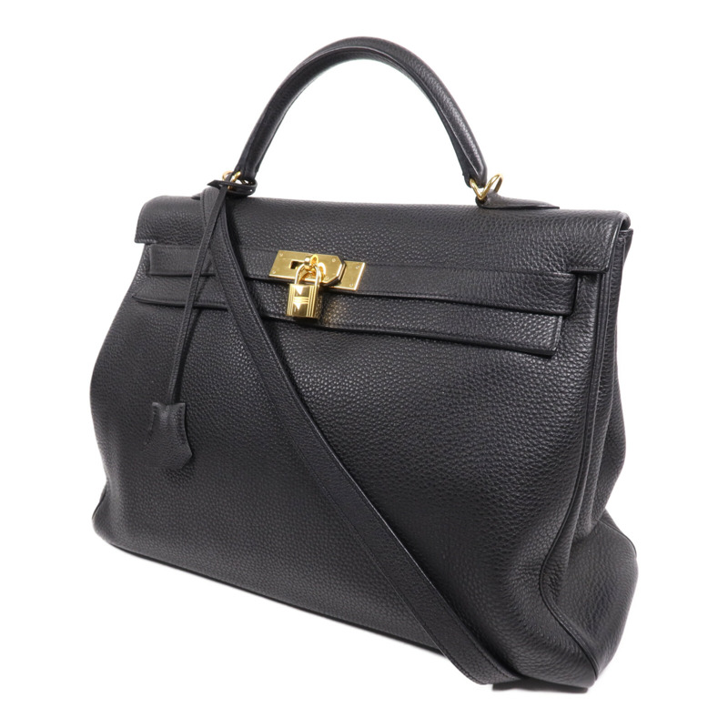 HERMES Togo皮革Kelly40金扣手挽肩背兩用袋Noir-2