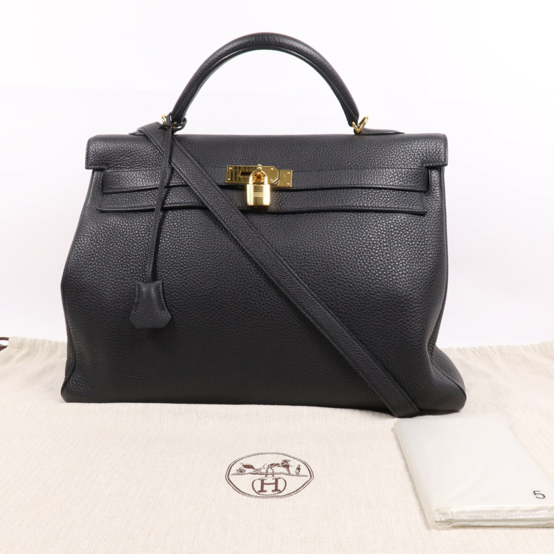 HERMES Togo皮革Kelly40金扣手挽肩背兩用袋Noir-7