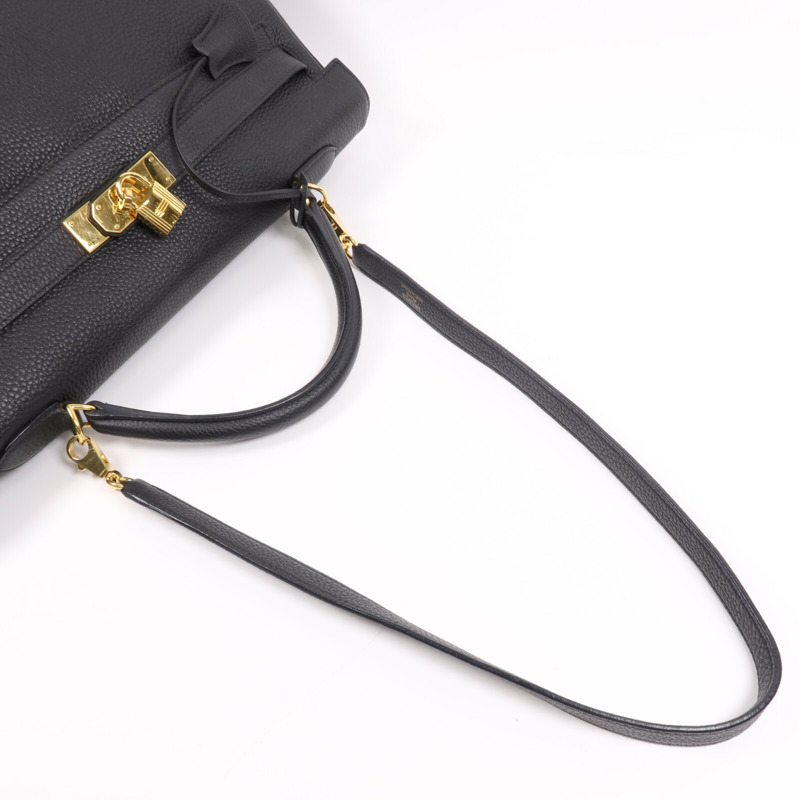 HERMES Togo皮革Kelly40金扣手挽肩背兩用袋Noir-13